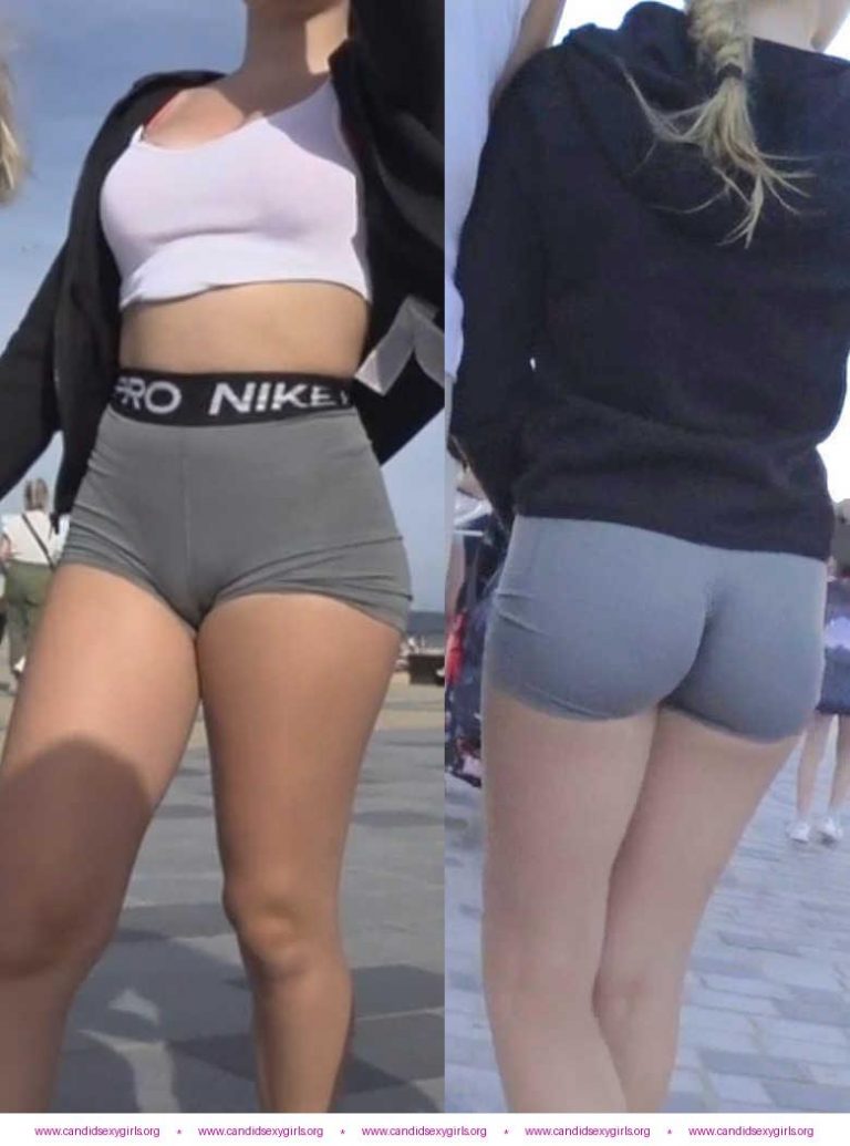 Candid Teen In Nike Pro Shorts Cameltoe With Friends