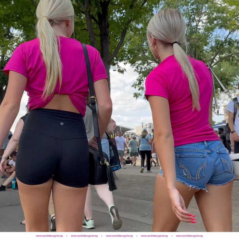 Two Blonde Teens In Pink Top and Shorts