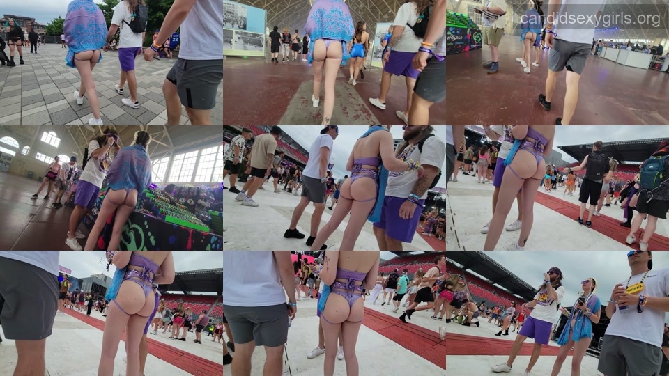Blonde Raver Bubble Butt in Purple Thong preview